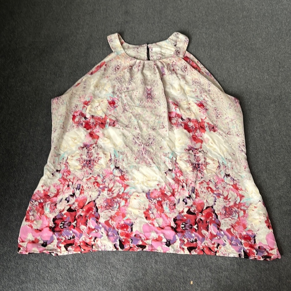 Halter-Top Pink and Purple Abstract Flower Patterned Blouse